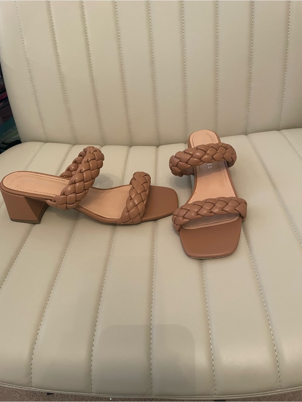 Sincerly Jules Braided Two-Strap Tan Block Heel Sandals